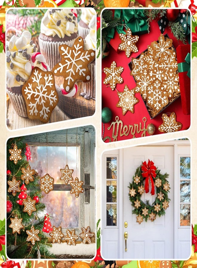 Quzzil 36 Pcs Christmas Gingerbread Ornaments for Tree Mini Snowflake Wooden Hanging Winter Xmas Ornaments with Ropes for Christmas Party Holiday Winter Crafts(Brown,Snowflake) - Image 5